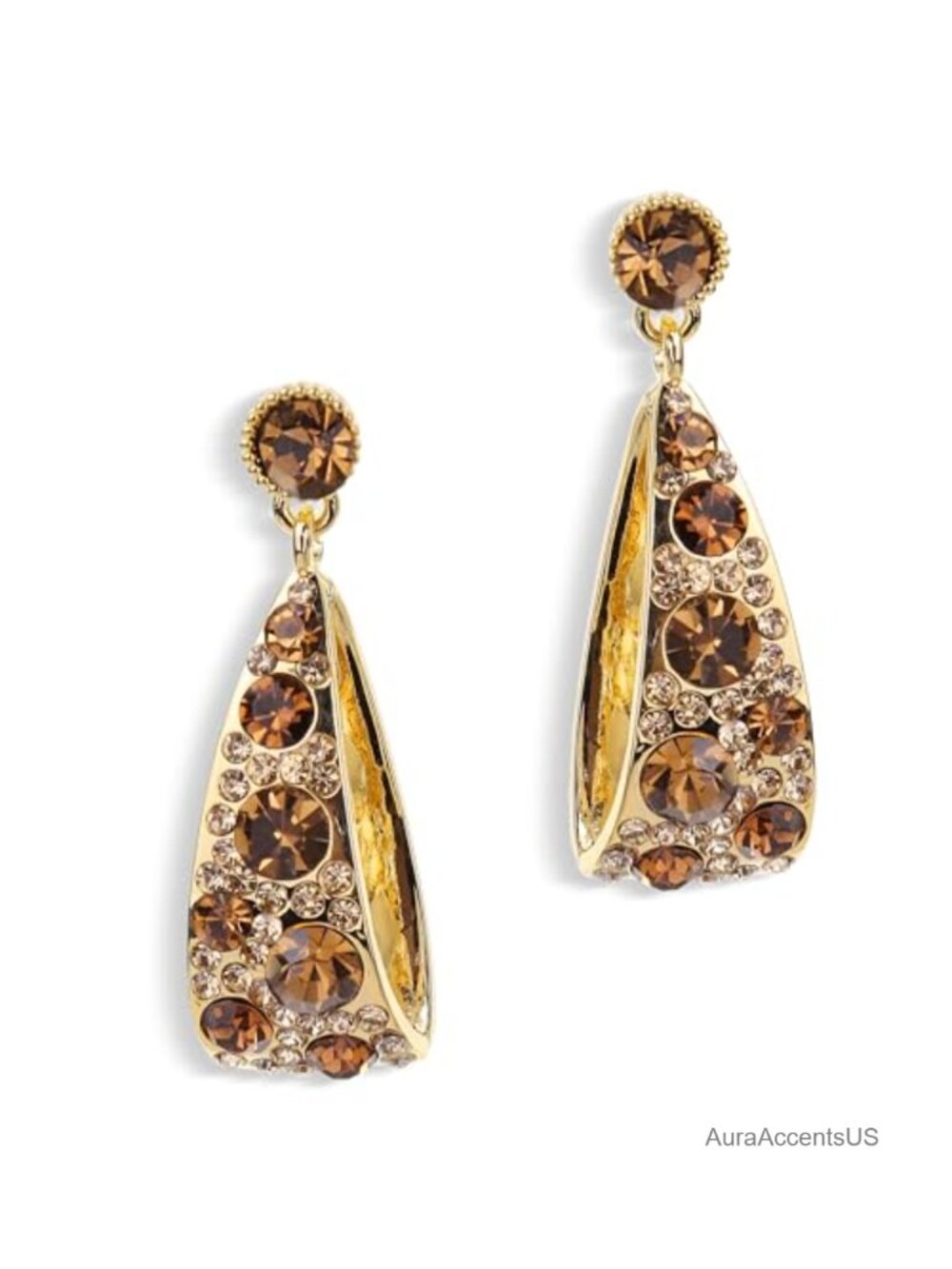 14k Gold Plated Brass Chunky Hoop Dangle Drop Earrings Cubic Zirconia Statement
